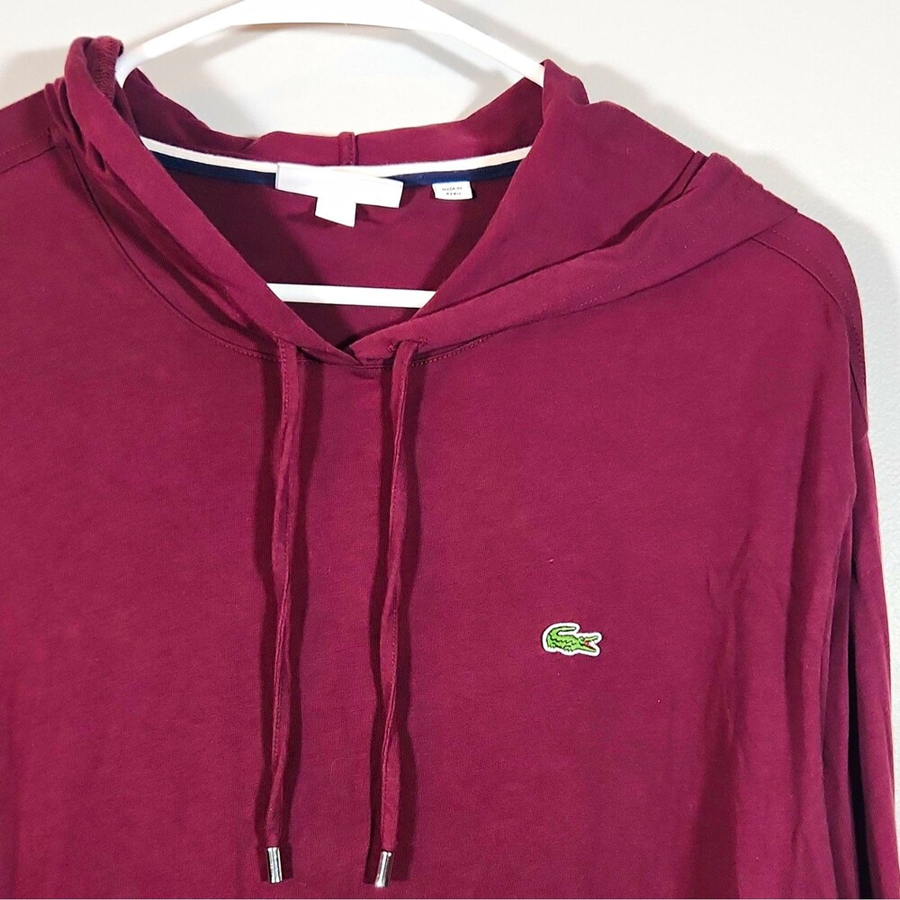 Lacoste Regular Fit Burgundy Cotton Pullover Hoodie Crocodile Logo Men's 2XL